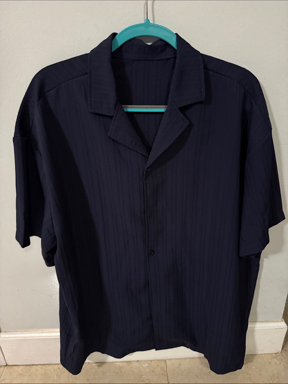 Manfinity Men's Short-Sleeve Cuban Collar Shirt - Navy